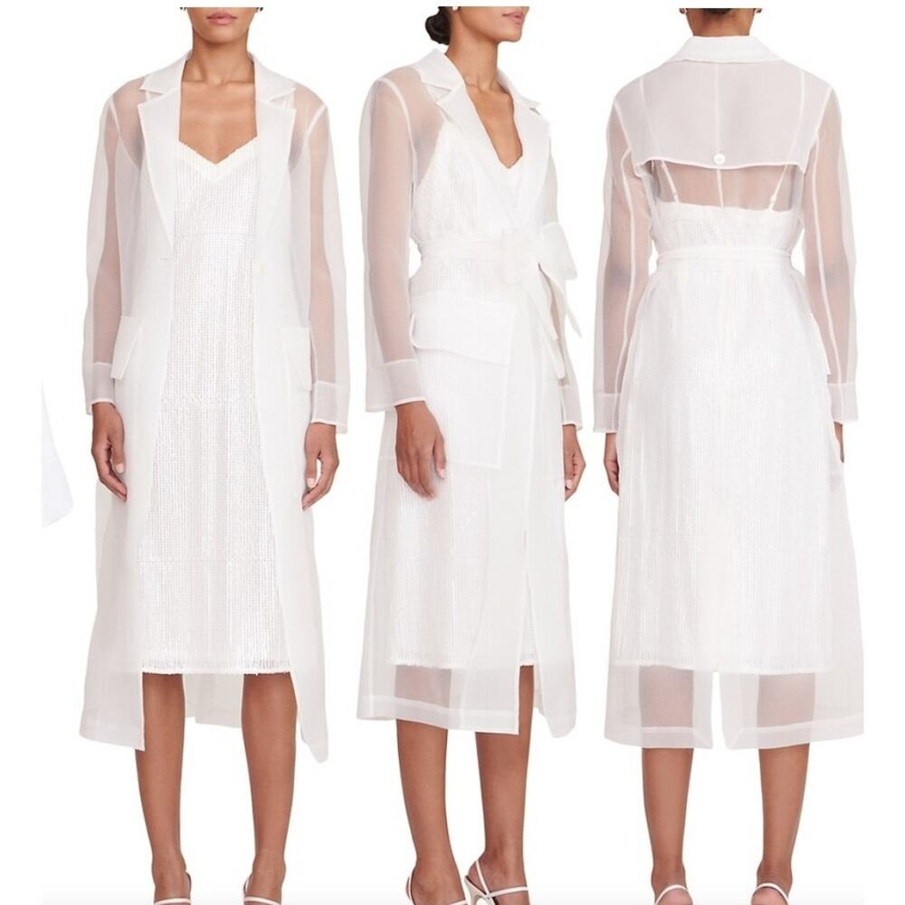 $795 StaudAshley Sheer Belted Midi-DressSz L Bridal Bride White Jacket